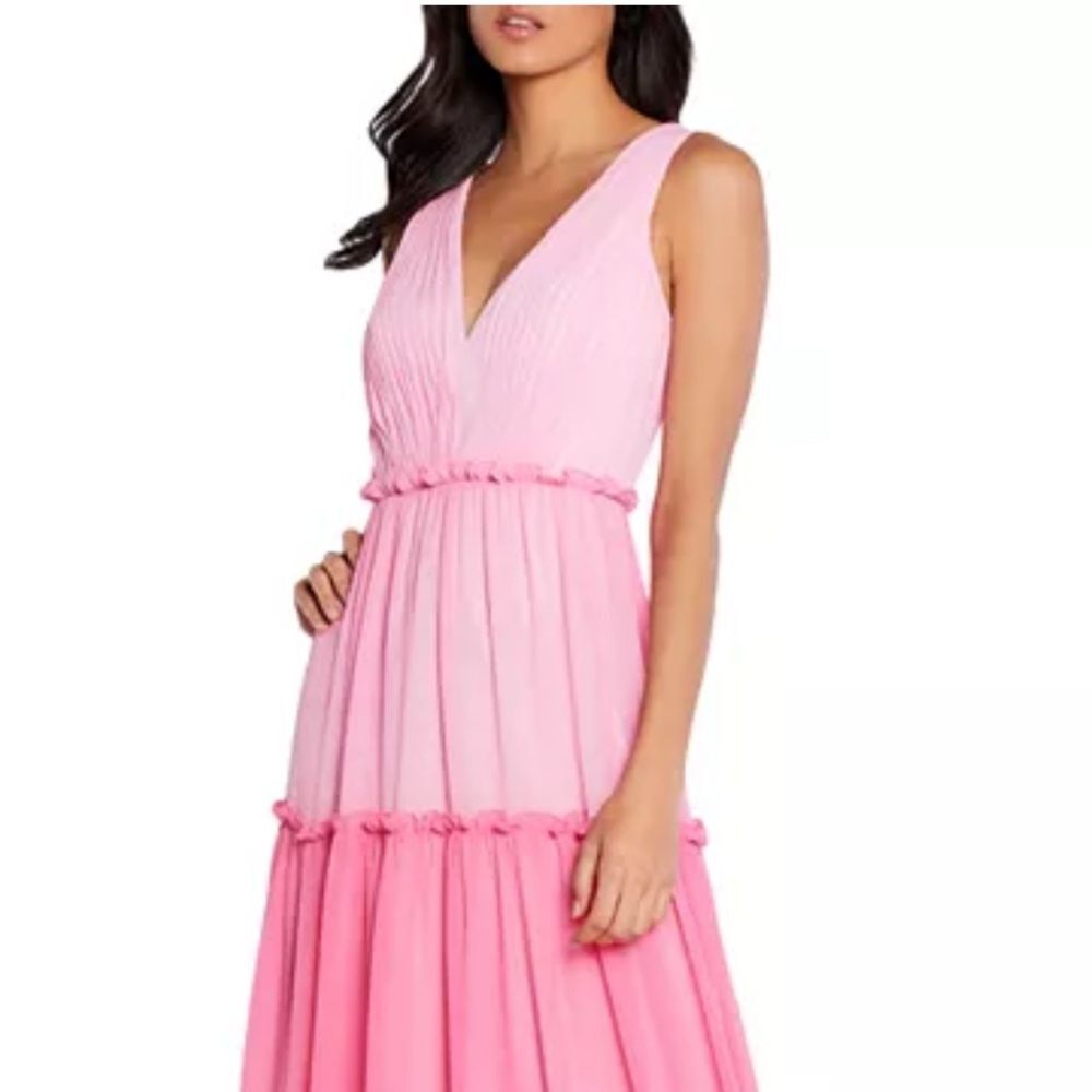 Aidan Mattox V-Neck Ciffon Color-Block Tiered Maxi Gown in Pink, NWT, Size 0 - Picture 2 of 13